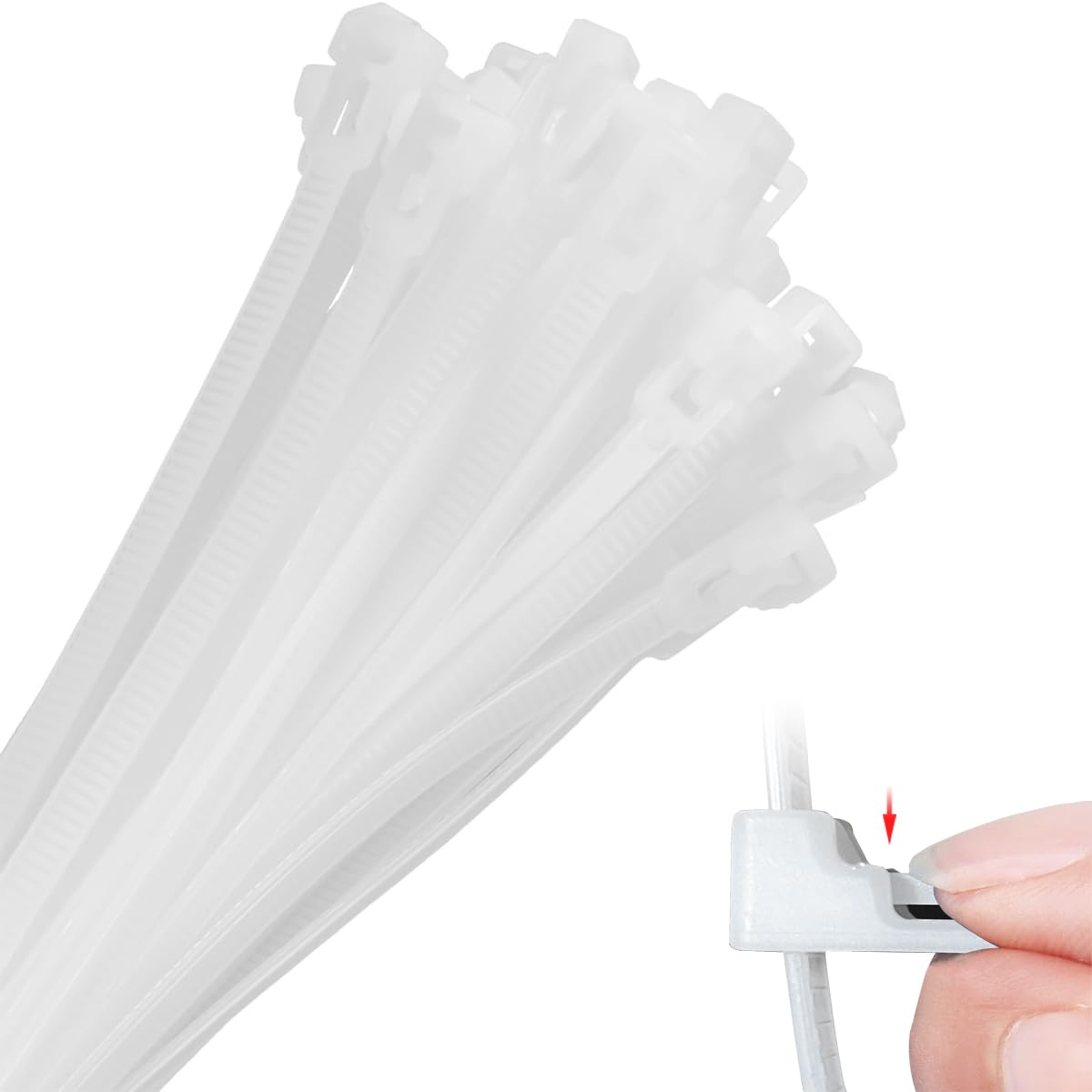 HASTHIP 100Pcs Reusable Cable Ties (200mm x 5mm) with Quick Release Tab Unlockable, Heavy Duty Nylon Wire Organizer Cable tie, Zip Tie, Zip Ties for Cable Management (White) HASTHIP 100Pcs Reusable Cable Ties (200mm x 5mm) with Quick Release Tab Unlockable, Heavy Duty Nylon Wire Organizer Cable tie, Zip Tie, Zip Ties for Cable Management (White)